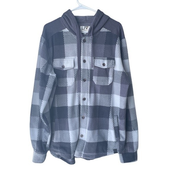 Liv Outdoor Gray Plaid Spectral Shirt Jacket Hood Size L - Picture 1 of 5